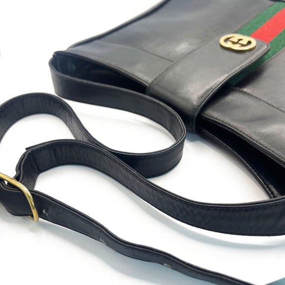 Authentic GUCCI Ophidia Logo Leather Vintage Shoulder Bag Purse Black - Picture 9 of 12